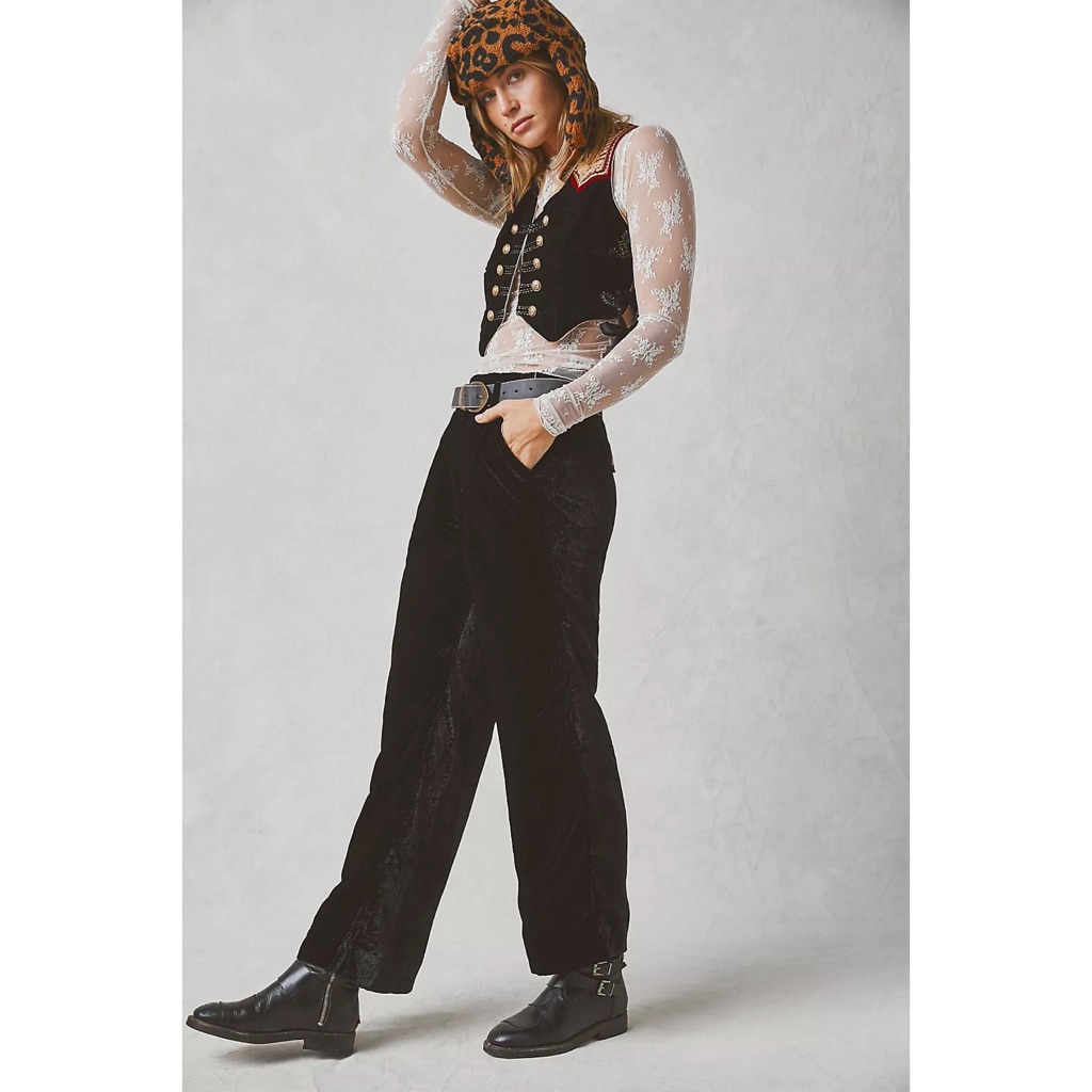 Free People Sign Of The Times Vest Western Embroidered Velvet Suit Set $498